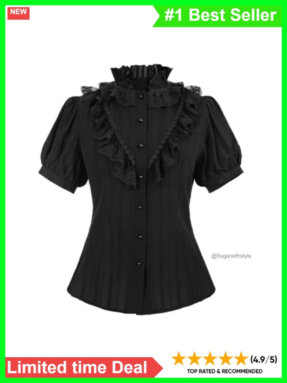 Victorian Gothic Lace Ruffle Button Down Puff Sleeve Blouse